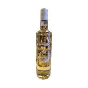 M Pek Melon : bouteille transparente de 70 cl au liquide doré, logo M.PEK et décor blanc