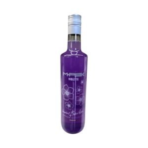 M Pek Violette : bouteille transparente de 70 cl au liquide violet, logo M.PEK et décor blanc